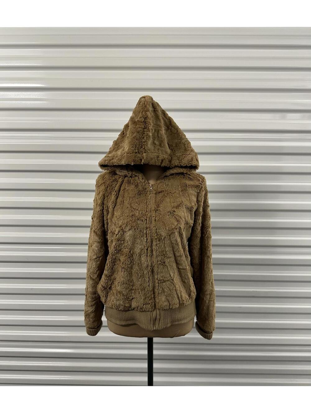 Vintage Faux Fur Brown Hoodie Jacket